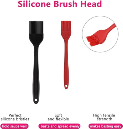 Hhyn Silicone Basting Pastry Brush Set 2 Pack Heat Resistant Spread Oil Butter Sauce for BBQ Grill Barbeque Kitchen Baking Cooking Pastries, 1 Large & 1 Small - color: 2 Pcs Black + Red