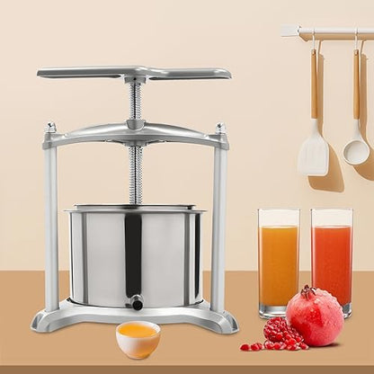 4L/1Gal Fruit Wine Press, Manual Juice Maker for Cider Apple Grape Cheese Herb Honey Olive Oil, Stainless Steel Juicer Press Machine for Kitchen Home Outdoor
