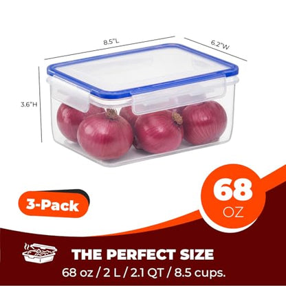 Tribello 68 oz Airtight Food Storage Containers with SnapTight Lids – Clear, Stackable, BPA-Free Meal Prep Containers for Kitchen, Freezer & Pantry – 3-Pack - size: 68 OZ - 3 Pack
