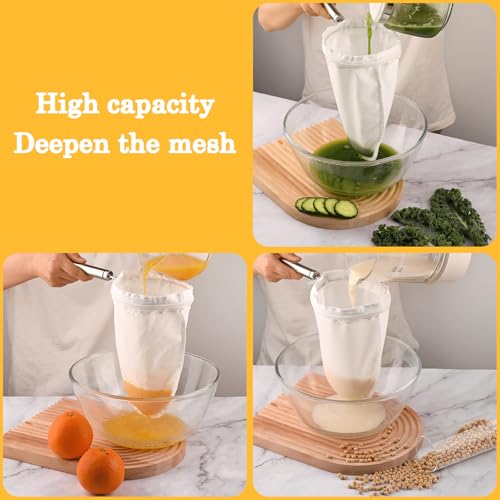 WMKGG Ultra Fine Mesh Strainer Bags,Cheese Cloth Bag for Straining, with Stainless Steel Handle Frame for Juices,Nut Milk,Fresh Cheese,Yogurt (Medium Size)(6.95"Wx11.7"D) - size: Medium Size