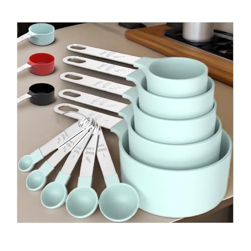 10Pcs Measuring Cups & Spoons Set, Stackable Cups and Spoons, Nesting Measure Cups with Stainless Steel Handle, Kitchen Gadgets for Cooking & Baking (Green) - color: Green