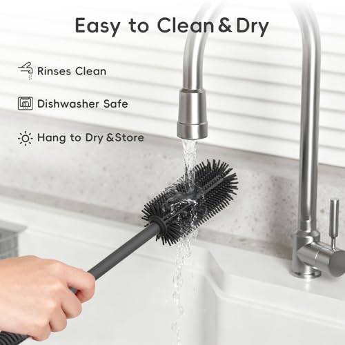Silicone Cleaning Brush Kit,Water Bottle and Straw Cleaner Brush Set for Tumbler,Baby Bottle,Breast Pump Part,Nipple,Sippy Cup,Glass,Dishwasher Safe,BPA Free,3 Pcs - color: Deep Gray