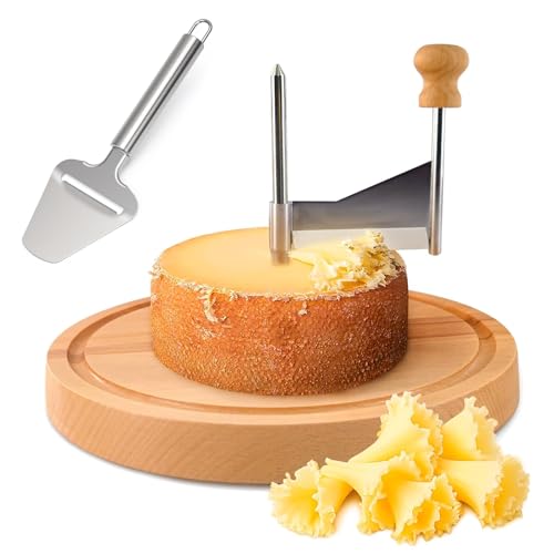 Cheese Curler Wheel,Multi-Functiona Cheese Shaver for Making Various Cheese | With Cheese Slicer,Stainless Steel Sharp Blade and Wooden Base for Restaurants, Cafes, and Dessert Shops, Home
