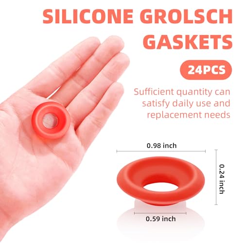 24 PiecesSilicone Bottle Cap Gaskets, Replacement Seals for Swing Top Bottles, Flexible & Durable, Reusable (Red half cover design) - color: Red half cover design