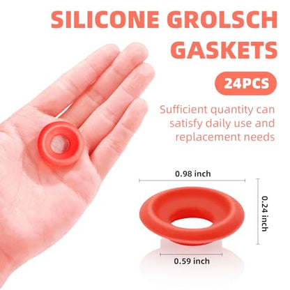 24 PiecesSilicone Bottle Cap Gaskets, Replacement Seals for Swing Top Bottles, Flexible & Durable, Reusable (Red half cover design) - color: Red half cover design