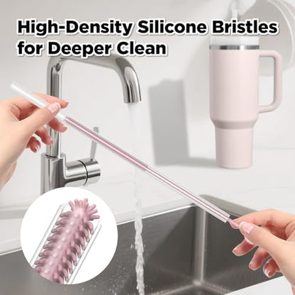 Silicone Straw Cleaner Brush, 2 Pcs Reusable Cleaning Brushes for Straws, 6mm&9mm, Pink - color: Pink
