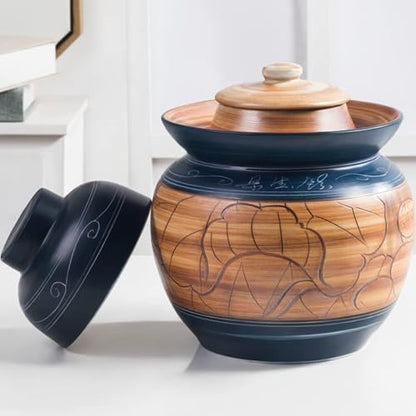 ELEFOCUS Vintage Ceramic Pickle Jar Fermentation Crock Jar, Chinese Pickle Jar,Fermenting Tank with Water Seal Airlock Lid 5kg