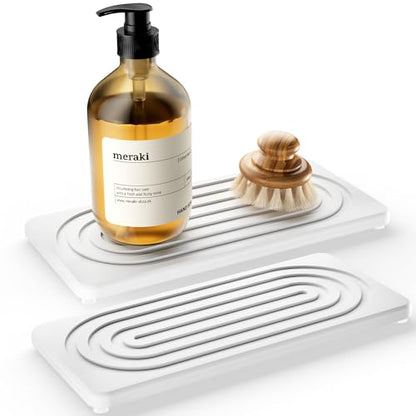 Water Absorbing Stone Tray, Quick Drying Diatomite Bathroom Tray Countertop, Stone Drying Mat for Kitchen Counter, Soap Dish Dispenser Vanity Organizer, White-A-9.8" x 4" - color: 9.8" X 4"-White-A