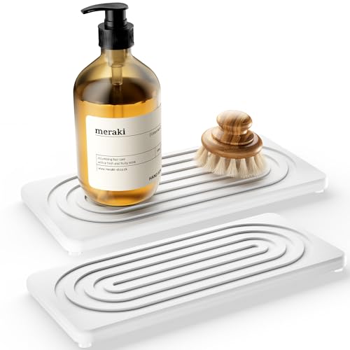 Water Absorbing Stone Tray, Quick Drying Diatomite Bathroom Tray Countertop, Stone Drying Mat for Kitchen Counter, Soap Dish Dispenser Vanity Organizer, White-A-12.2" x 4" - color: 12.2" X 4"-White-A