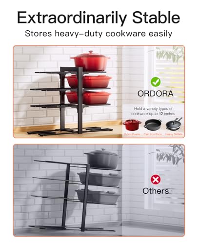 ORDORA Pots and Pans Organizer Rack for Cabinet, 15.83" Height 8-Tier Heavy Duty 120LBS Pot Pan Organizer under Cabinet Adjustable for Dutch Oven, Cast-iron Pan, Heavy Skillets Griddles, Shallow Pot - style: M-15.83"H-HeavyDuty