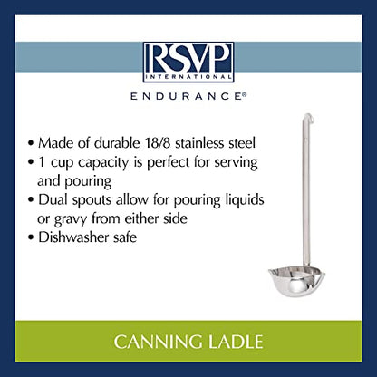 RSVP International Endurance Canning Collection Non-Reactive 18/8 Stainless Steel, Dishwasher Safe, Ladle, 13-1/2" - size: Ladle, 13-1/2"