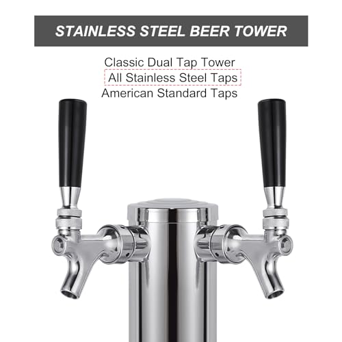 All Stainless Steel Kegerator Tower Dual Faucet Beer Tower Double Tap Beer Tower Dispenser Beer Tap Kegerator Parts Stainless Steel Tower Faucet Preassembled Tubing 3" Keg Tower Beer Keg Faucet (SS) - size: Dual Tap-Stainless Steel Faucet