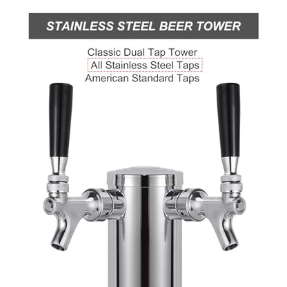 All Stainless Steel Kegerator Tower Dual Faucet Beer Tower Double Tap Beer Tower Dispenser Beer Tap Kegerator Parts Stainless Steel Tower Faucet Preassembled Tubing 3" Keg Tower Beer Keg Faucet (SS) - size: Dual Tap-Stainless Steel Faucet