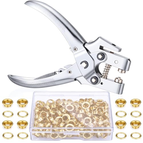 Honoson 3/16 Inch Grommet Tool Kit Eyelet Plier Set Hole Punch Grommet Hand Press Pliers with 200 Pieces of Eyelets for Clothes Shoes Bags(Gold) - color: Gold, size: 3/16 Inch