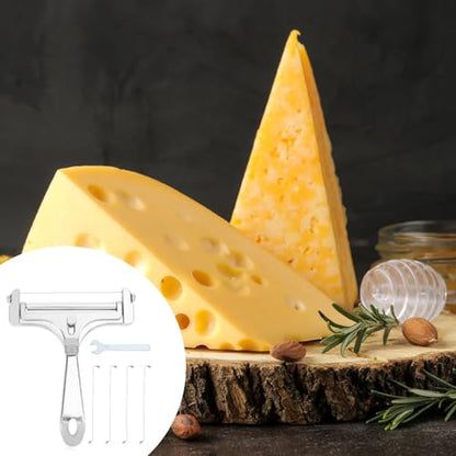 Gosknor 6pcs Cheese Slicer Kit, Stainless Steel Wire Cheese Cutter with 4 Extra Wires & Wrench Slicer Handheld Butter Cutter Food for Block Butter (Glossy Silver) - color: Glossy Silver