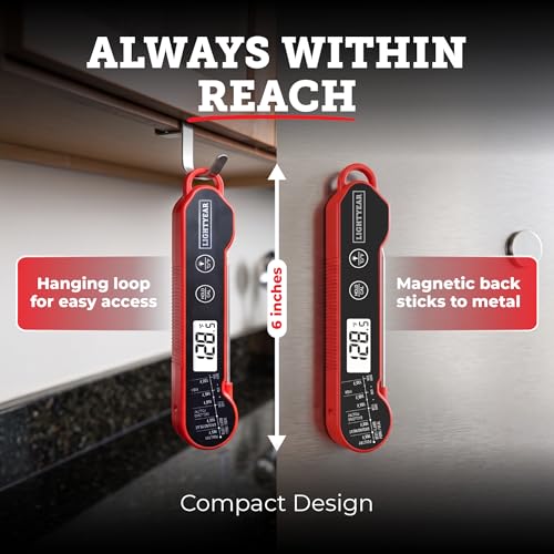 Lightyear Meat Thermometer | Instant Read Cooking Thermometer for Grilling, Roasting & BBQ, Built-in Magnet, IP65 Waterproof, Food-Grade Stainless Steel Temperature Probe - color: Crimson Shadow