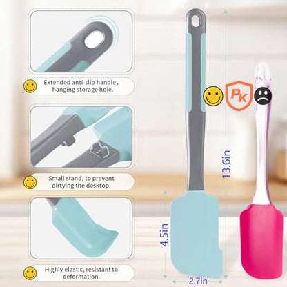 Silicone Basting Brush & Spatula - Extra Long, Heat Resistant, for Baking, Scraping, Mixing, BBQ, Grill, Kitchen, Cooking, Spread Oil, Butter, Sauce (Blue Brush & Spatula) - color: Blue Brush+Spatula