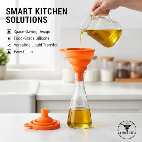 4 Pack Silicone Collapsible Kitchen Funnel for Water Beer Oil Filling Bottles ，Foldable Silicone Funnel Set – Collapsible Small & Large Funnels, Water Bottles & Liquid Transfer – Food Grade（Orange） - color: orange