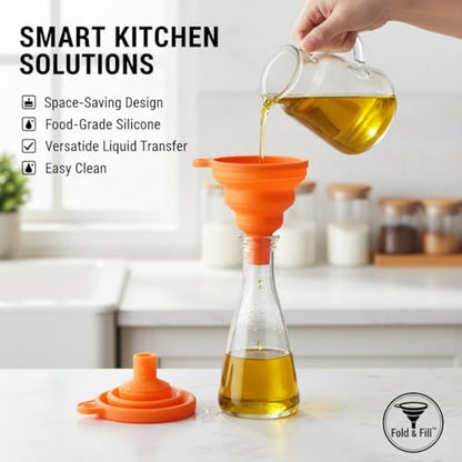 4 Pack Silicone Collapsible Kitchen Funnel for Water Beer Oil Filling Bottles ，Foldable Silicone Funnel Set – Collapsible Small & Large Funnels, Water Bottles & Liquid Transfer – Food Grade（Orange） - color: orange