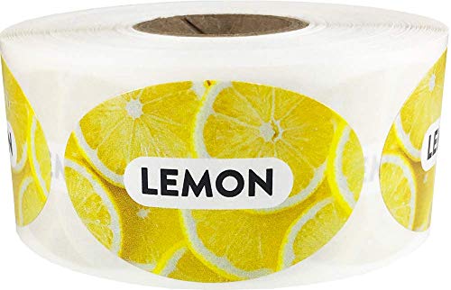Lemon Grocery Store Food Labels 1.25 x 2 Inch Oval Shape 500 Total Adhesive Stickers - color: Lemon
