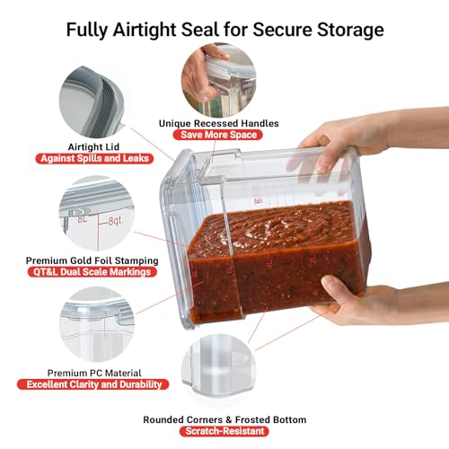 2 Pack Airtight Commercial Food Storage Container Set, Includes 2 QT & 4 QT Clear Containers, Stackable, Gold Scale Markings for Coffee Beans, Sugar and Dry Ingredients, Shallow Model - size: 2.0(QT)+4.0(QT)-Shallow