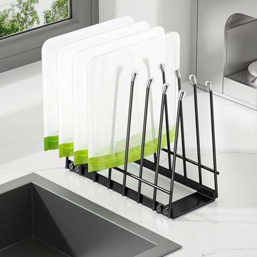 Plastic Bag Drying Rack, Metal Reusable Silicone Ziplock Bag & Bottle Drying Stand, Lerine Drying Rack Kitchen Organizer, Black - color: Black