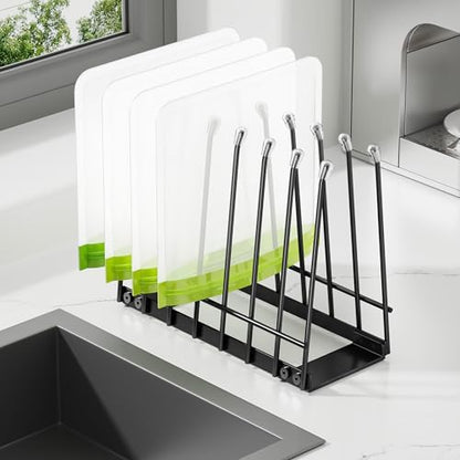 Plastic Bag Drying Rack, Metal Reusable Silicone Ziplock Bag & Bottle Drying Stand, Lerine Drying Rack Kitchen Organizer, Black - color: Black
