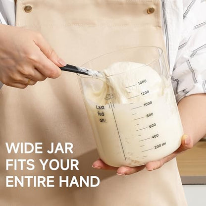 HomeFeel Premium Sourdough Starter Jar - 50 oz Large Glass Jar with Bamboo Lid, Cloth Cover, Date Tracker, Thermometer and Scraper, Stylish Design and Wide Mouth Starter Kit - size: 50 Oz