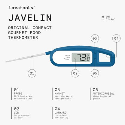 Lavatools Javelin® Ultra-Fast 3-Second Digital Instant Read Meat Thermometer for Grill and Cooking, 2.75" Probe, Compact Foldable Design, Large Display, IP65 Water Resistant, NSF Certified – Sambal - color: Sambal