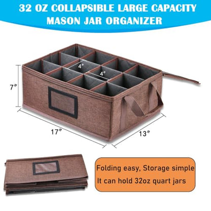 32 oz Mason Jar Storage Containers - Sturdy Canning Jar Boxes Organizer, Foldable with Dividers, Holds 12 Quart Mason Jars, Home Canning Supplies (2 Pack Quart) - size: 2 Pack Quart