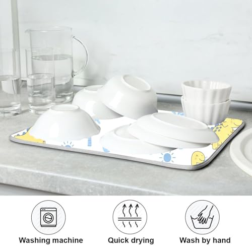 Dinosaur Palms Tree Dish Drying Mat for Kitchen Counter Super Absorbent Draining Mat with Non-slip Backed Dishwashing Mat for Dish Bottles Cups Bowl Sinks Countertops Draining Racks