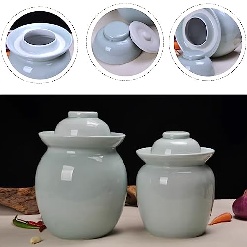 Fermentation Jar Kit Traditional Chinese Porcelain Pickle Jar,Ceramics Fermenting Crock Kit with Water Seal Airlock Lid, Pickle Jar for Pickles Kimchi, Sauerkraut green-4kg