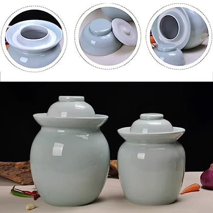 Fermentation Jar Kit Traditional Chinese Porcelain Pickle Jar,Ceramics Fermenting Crock Kit with Water Seal Airlock Lid, Pickle Jar for Pickles Kimchi, Sauerkraut green-4kg