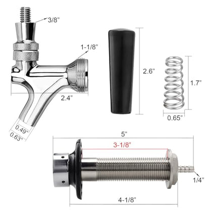 FERRODAY Upgraded 4-1/8 inch Shank Stainless Steel Core Draft Beer Faucet Chrome Plated Beer Tap No-Rust No-Leak Beer Faucet for Homebrew 1/4 Barb Keg Faucet Kegerator Parts Beer Tap Faucet - size: 4-1/8 inch Shank