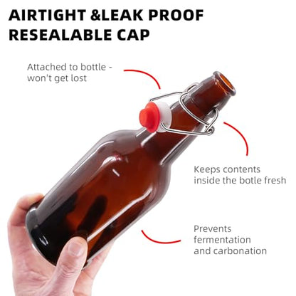 1Pc Amber Swing Top Brewing Bottles with Leak Proof Easy Caps, Glass Beer Bottle Flip Top Bottles For Kombucha, Kefir, Vanilla Extract, Beer (16oz Sole)