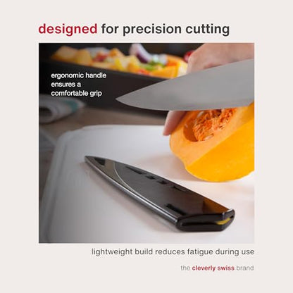 Zyliss Chef's Knife with Sheath Cover - Stainless Steel Knife - Fruit, Vegetable, Herbs & Meats Knife - Travel Knife with Safety Kitchen Blade Guards - Dishwasher & Hand Wash Safe - 7.25" - Black
