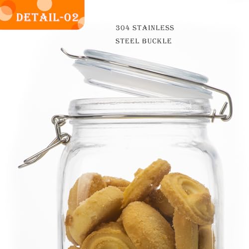 50oz Square Glass Food Storage Jars with Airtight Clamp Lids, 3 Pack Large Kitchen Canisters for Flour, Cereal, Coffee, Pasta and Canning, Mason Jar (Clear 50oz Square - 3 sets) - color: Clear 50oz Square - 3 sets