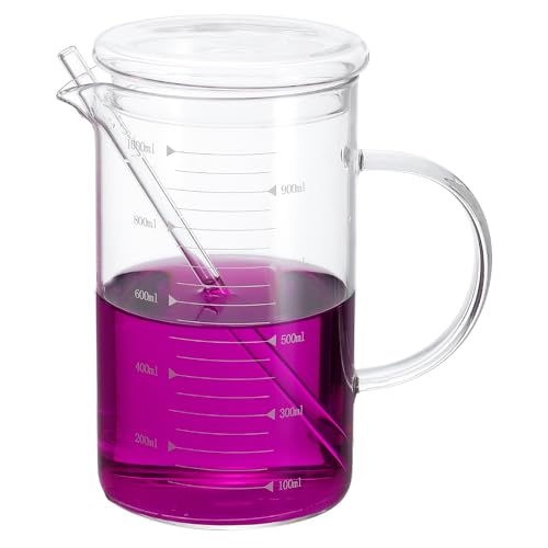 PATIKIL 1000ml Glass Measuring Cup, Borosilicate Glass Beaker Graduated Liquid Measure Cups with Glass-Lid Straw V-Shaped Spout for Kitchen Drinking Restaurant, White Printed Scale - color: White Scale, size: 1000ml