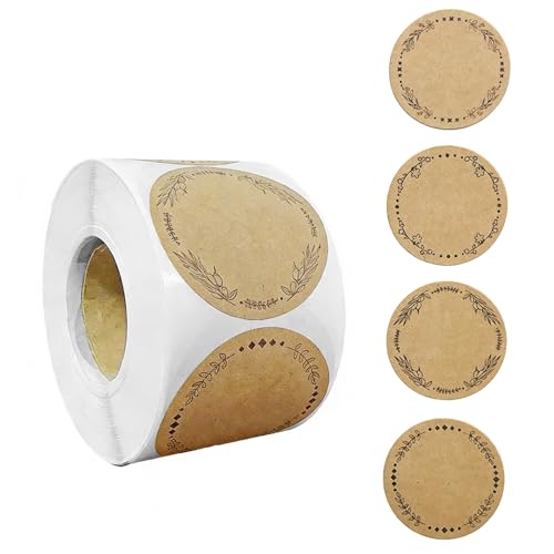 500 Jar Stickers, Jelly Jars & Jam Jar Labels, Kraft Paper Gift Tags, 4 Different Garland Designs for Mason Jars/Bottles/Name Tags and More (2 Inch Round)