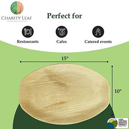 Charity Leaf Disposable Palm Leaf 15" x 10" Trays (10 pieces) Bamboo Like Serving Platters, Disposable Boards, Eco-Friendly Dinnerware For Weddings, Catering, Events - color: 10, size: 15x10" Oval