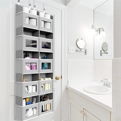 Simple Houseware Extra Large Heavy Duty Over the Door Organizer with 10 Clear Window Pockets, 80 lbs Capacity for Pantry, Closet, Bathroom, Gray - size: 10 Pockets