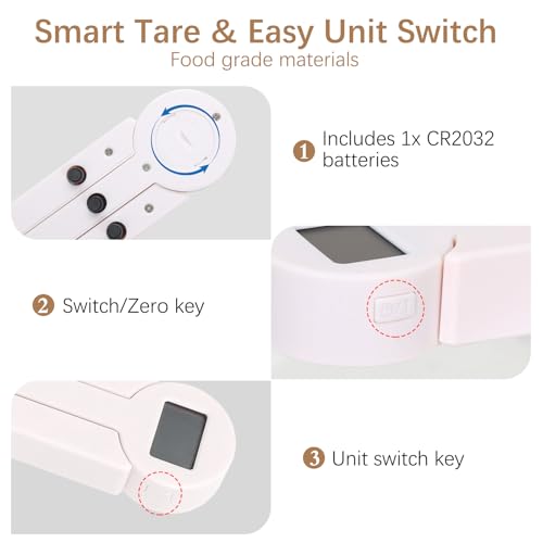 Compact Folding Digital Kitchen Scale, Highly Accurate Portable Food Scale with LCD Display, Auto Power Off and Tare Features, for Measuring Intake of Healthy Eating People (White) - color: White