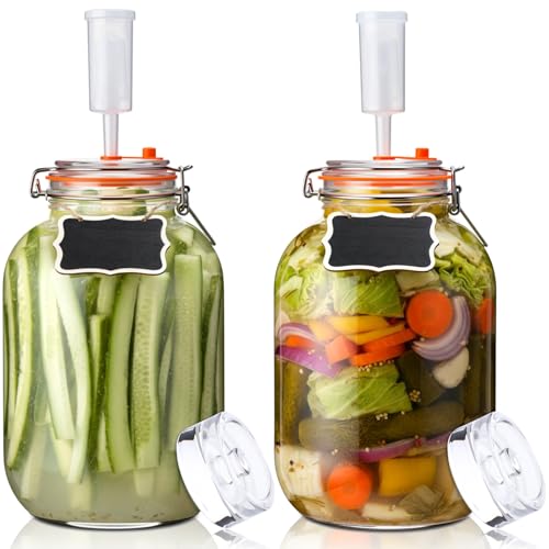 2 Pack 1 Gallon Large Fermentation Jars with Airlocks, Glass Fermenting Kit for Veggies, Sauerkraut, Kombucha, Pickles