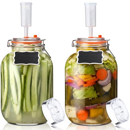 2 Pack 1 Gallon Large Fermentation Jars with Airlocks, Glass Fermenting Kit for Veggies, Sauerkraut, Kombucha, Pickles