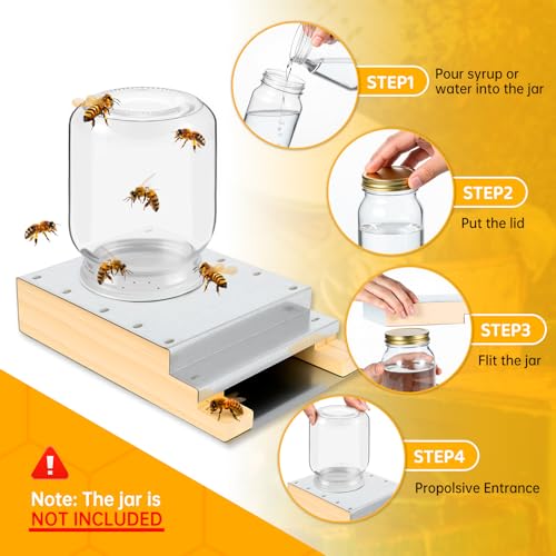 Wooden Bee Feeder for Outside Bee Hive Compatible with M ason Jar, Light Wood Bee Feeder for Hive Front Beehive Entrance, Wooden Bee Sugar Water Feeder Beekeeping Supplies, 2 Pack