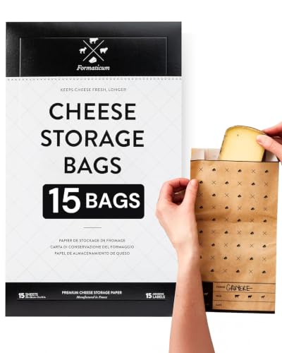 Formaticum - 15-Pack Cheese Storage Bags - 6.25 x 11 Wax Paper Bags to Keep Cheese or Charcuterie Fresh - Professional Grade Cheese Paper for Wrapping Cheese - Porous Brown Paper Bags From France - size: 15-Pack-Bags