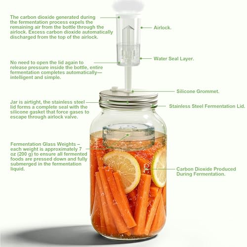 4-Pack Fermentation Kit for All Wide Mouth Mason Jars (Four 32oz Mason Jars Included), Fermentation Jars, Fermenting Weights, fermentation Lids, Airlocks, Everything Included for Fermentation - style: 4 Pack Included 4 Mason Jars