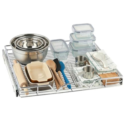 HOLDN’ STORAGE Pull Out Cabinet Organizer, 22”W x 21”D Cabinet Drawer | Heavy-Duty Caddy, Lifetime Limited Warranty, Steel Metal Cabinet Drawers, Chrome, Requires At Least 23-1/4” Cabinet Opening - size: 22"W x 21"D