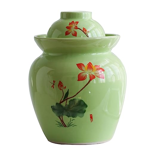 Chinese Pickle Jar Ceramic Jar with Lid, Fermentation Kit Crock with Water Seal Airlock Lid, Fermentation Jar for Pickles, Kimchi, Sauerkraut, Kombucha Jar Paocai Ja red-7Kg - color: Green, size: 7Kg