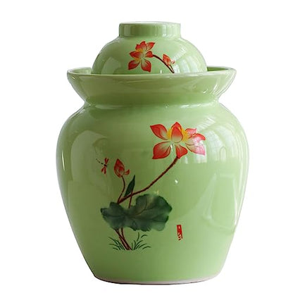 Chinese Pickle Jar Ceramic Jar with Lid, Fermentation Kit Crock with Water Seal Airlock Lid, Fermentation Jar for Pickles, Kimchi, Sauerkraut, Kombucha Jar Paocai Ja red-7Kg - color: Green, size: 7Kg